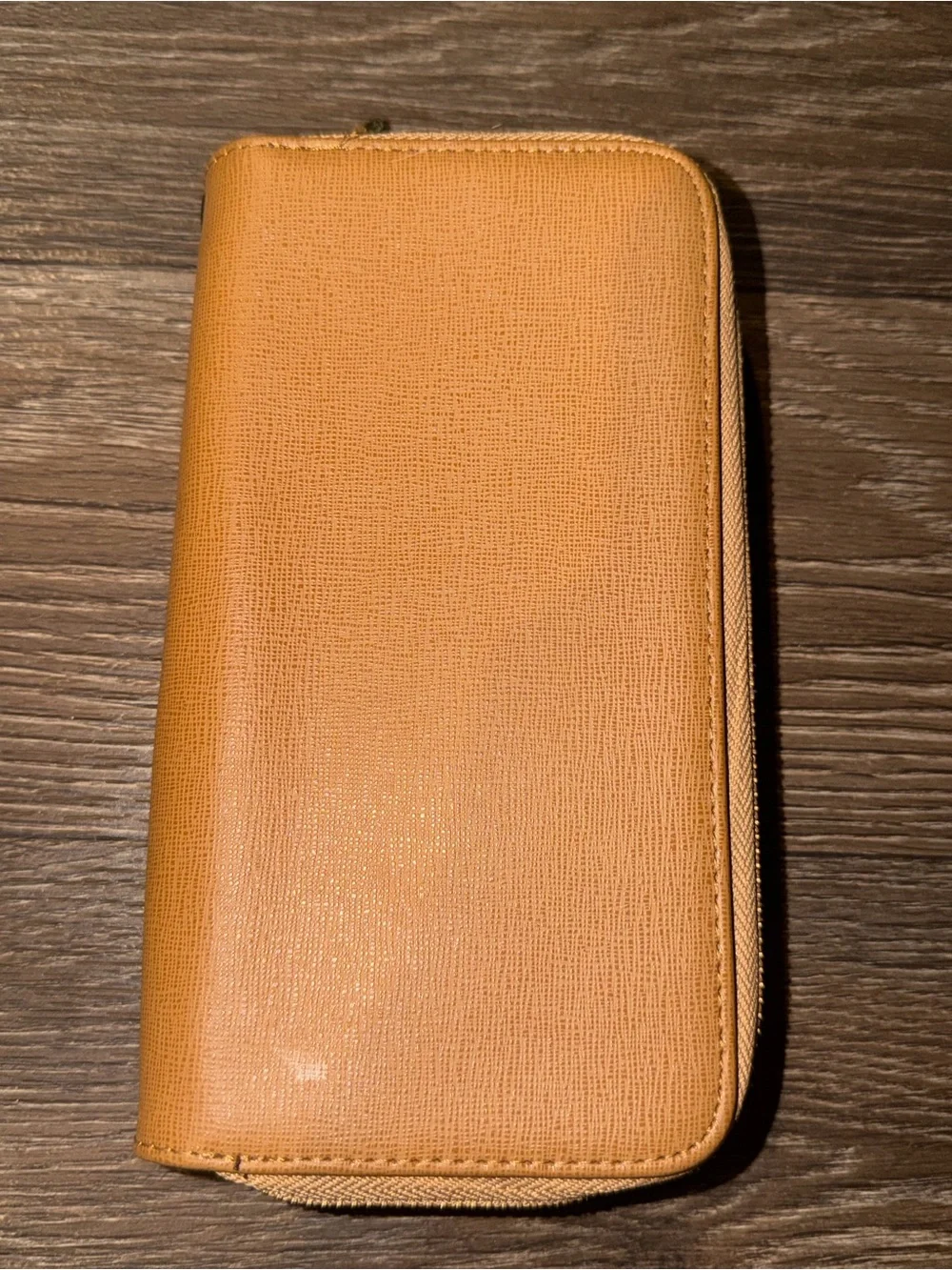 Faux Leather Brown Double Zip Around Wallet